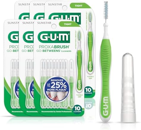 GUM Proxabrush Go-Betweens - Tight - Interdental Brushes - Soft Bristled Dental Picks for Plaque Removal Health - Safe for Braces & Dental Devices, 10ct (Pack of 6)