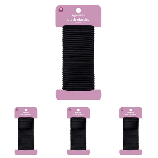 Amazon Basics Elastics Black 32 Count (Pack of 4)