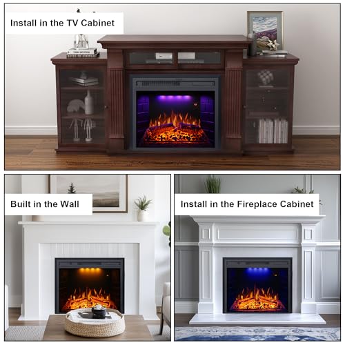 Valuxhome Electric Fireplace, Fireplace Insert with Overheating Protection, 36 Inches Wide 21 Inches High with Fire Crackling Sound, Remote Control, 750/1500W, Black