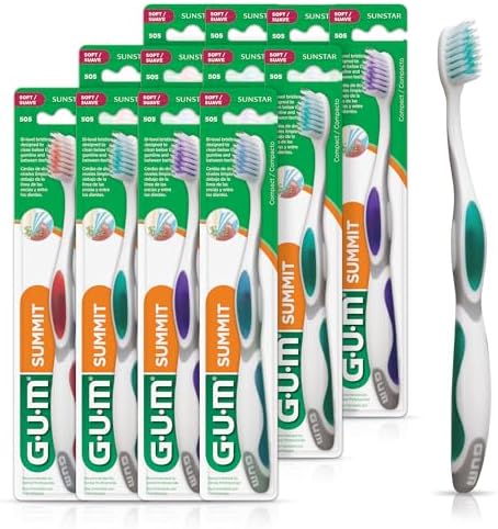 GUM Summit+ Soft Toothbrush, Ultra Fine Tapered Bristles for More Effective Plaque Removal, Extra Soft Toothbrushes for Adults, 12 Count