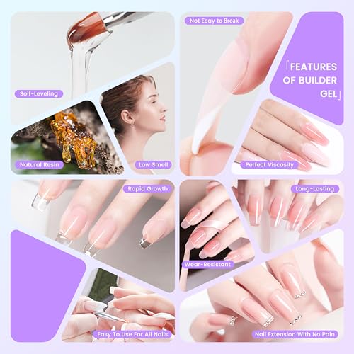 Hard Gel Builder Gel for Nails Strong Long-lasting Nude 3D Sculpting for Nail Extension 2oz (clear&nude, 1fl.oz*2)