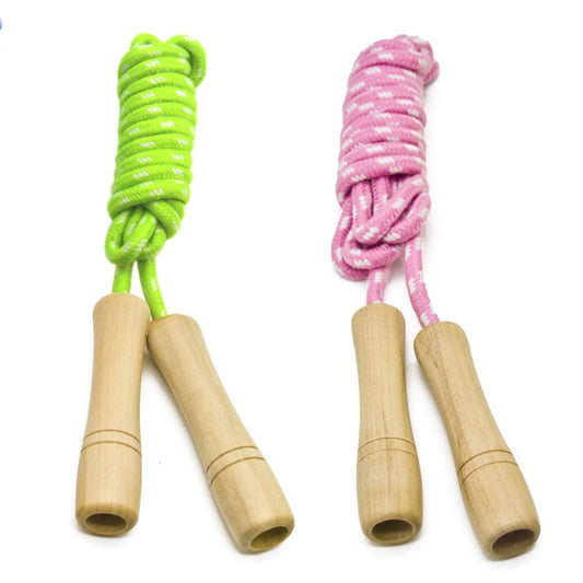 Cotton Jump Rope for Kids - Wooden Handle - Adjustable Cotton Braided Fitness Skipping Rope - Outdoor Fun Activity, Great Party Favor, Exercise Activity, Pack of 2 (Pink+Yellow)