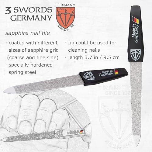 3 Swords Germany – Brand Quality fingernail & toenail Clipper, Manicure, Pedicure Nail Care by with Metal Nail File and case, Black Edition