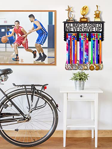 Biggun Metal Trophy and Medal Display Shelf- Easy to Install Medal Hanger Display with Trophy Shelf Medal Holder for Over 70 Running Race Wrestling Medals