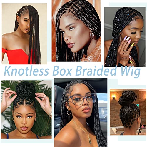 36" Knotless Braided Wigs Lace Front Box Braids Lace Frontal Wig for Women Premium Synthetic Black Hand Full double lace Braid Wig With Baby Hair