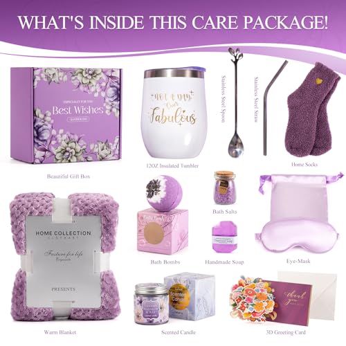 Birthday Gifts Unique for Women Get Well Soon Gifts, Self Care Baskets Bath Set Care Package Thinking of You Gifts Relaxation Gifts for Women Mom Her Friend Wife Grandma w/ Blanket