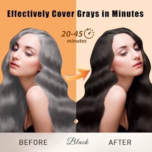 Hair Dye Shampoo 3 in 1, Long-Lasting Gray Coverage, Natural Black Hair Dye Hair Color Shampoo with Herbal Ingredients, Easy Application Shampoo Para Canas for Women Men 16.9 Fl Oz
