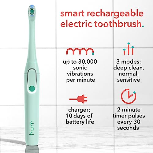 hum by Colgate Smart Electric Toothbrush Kit, Rechargeable Sonic Toothbrush with Travel Case & Bonus Replacement Brush Head, Teal(Discontinued/no refill heads available)