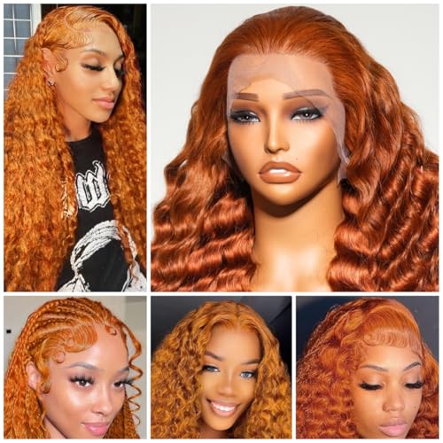 30 Inch Ginger Wig Human Hair 13x6 Deep Wave Lace Front Wigs 200 Density Hd Lace Curly Orange Wig Glueless Wigs Human Hair Pre Plucked Pre Cut With Baby Hair