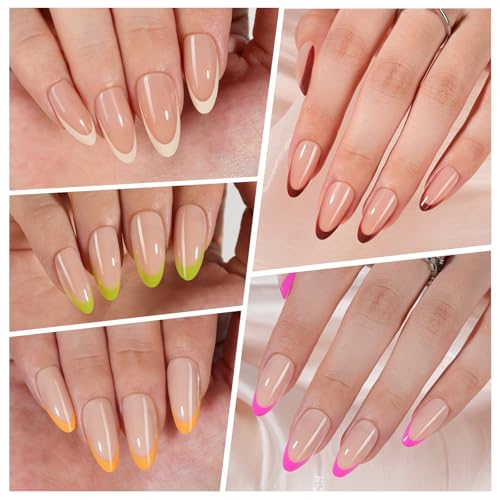 300Pcs French Gel Nail Tips Almond, Vansiho Medium Nail Tips, Pre-French Tips Press on Nails, Acrylic Fake Nails for Nail Art DIY 15 Sizes