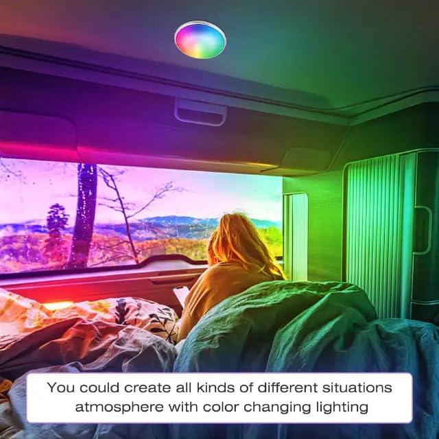 Asooll RGB RV Ceiling Lights,2 Pack 12V LED Ceiling Dome Light,RV Interior Disc Light for RV Travel Trailer Camper Van Boat,Dimmable Camper Interior Lights with Wireless Synchronization Function