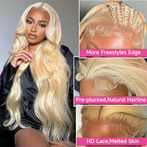 28 Inch 613 13x6 Lace Front Wig Human Hair 200 Density Blonde Wig Human Hair 613 HD Lace Frontal Wig 13x6 Blonde Body Wave Lace Front Wigs Human Hair Pre Plucked