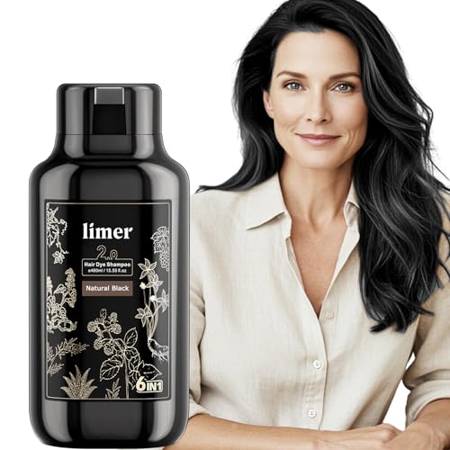 Hair Dye Shampoo,Natural Black 6-in-1 Natural Herbal Hair Color Shampoo,Semi-Permanent Gray Coverage with Pleasant Scent,Ammonia-Free Formula for Women & Men (460ml/15.55fl oz)