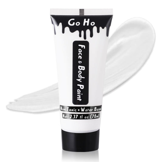 Go Ho Professional Clown White Face Body Paint Washable(2.37oz),Water Based Cream White Body Paint,Halloween Costumes Cosplay SFX Goth Skeleton Zombie Vampire Clown White Makeup
