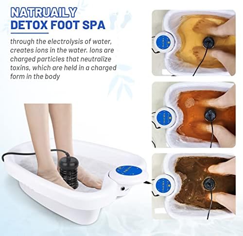 Ionic Foot Bath Detox Machine, Portable Feet Detox Machine for Home, Salon-Level Ionic Foot Spa Machine with Basin, 100 Basin Liners, Two Arrays