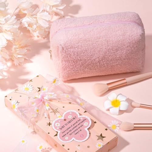 Birthday Gifts for Tween Teen Girls - 8 PCS Gifts Basket Teen Girl Gifts Trendy Stuff Girls Fun Empower Gift Box w/Task Tags Make up Brushes Makeup Bag, Graduation Gifts Idea for Her Niece Daughter
