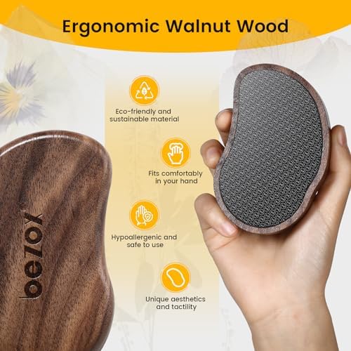 BEZOX Glass Foot Scrubber(1 PCS) - Nano-Glass Pedi Egg Pumice Stone for Feet Dead Skin, Plastic-Free Pedicure Foot File Callus Remover for Silky Smooth Feet - Walnut Wood Handled