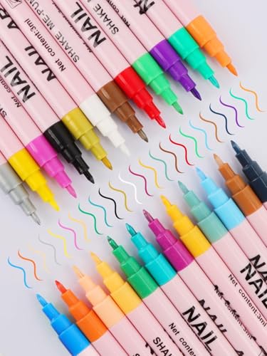 EBANKU 24 Colors Waterborne acrylic ink Nail Art Pens Set, 0.7MM Nail Polish Pens Quick-Drying Acrylic Paint Pen Point Dotting Liner Pen Nail Drawing Painting Manicure Tools for 3D Salon Home Nail DIY