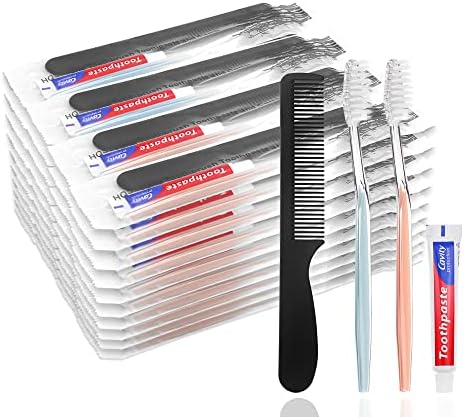 100 Pack Disposable Toothbrushes with Toothpaste and Comb for Homeless Individually Wrapped,10g Travel Toothpaste,7inch Black Hair Comb,Soft Bristle Toothbrush for Hotel,AirBnb,Shelter,Charity