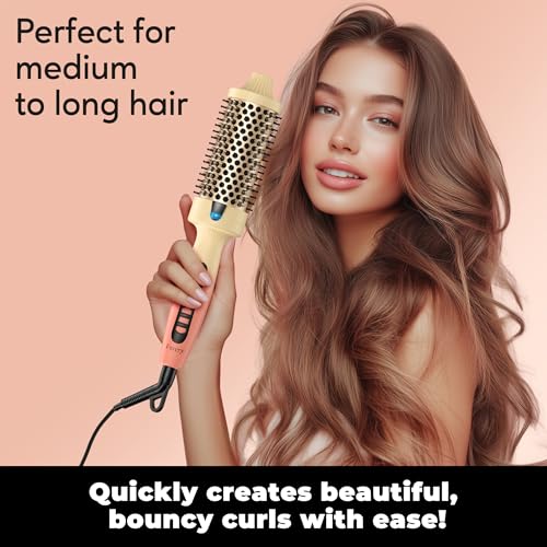 1.77-Inch Thermal Brush - Ceramic Ionic Heated Round Brush for 90's Full-Bodied Style, Volumizing, Smooth Hair & Natural Curls, Dual MCH Heating, Digital Display, 9 Temperature, Dual Voltage