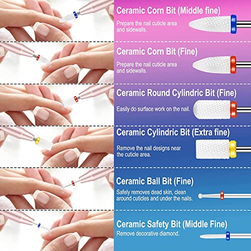 25Pcs Nail Drill Bits Set with Portable Holder, 3/32 Inch Ceramic Diamond Carbide Cuticle Efile Remover Nail Drill Bit for Home Salon Acrylic Gel Polish Manicure Pedicure