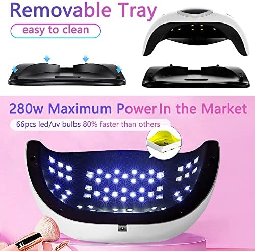 280W UV LED Nail Lamp, Fast Nail Curing Lamps for Home & Salon, 66 Beads Led Nail Dryer for Gel Polish with Automatic Sensor/4 Timer Setting, Handle Professional Nail Art Tools