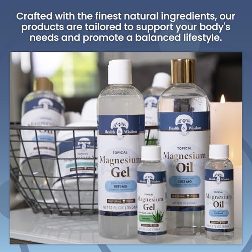 Health and Wisdom Topical Magnesium Gel with Aloe Vera - Magnesium Gel Topical for Muscles, All Natural Topical Magnesium Chloride Gel - 12 Fl Oz