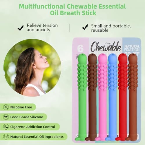Chewable Essential Oil Breath Stick, Chewable Breather Quit, Portable Chewable Breather Sticks with Essential Oils, 6 Pack Health Chews Chewable Breather, Quit Smoking Chew Sticks(6 Pcs)