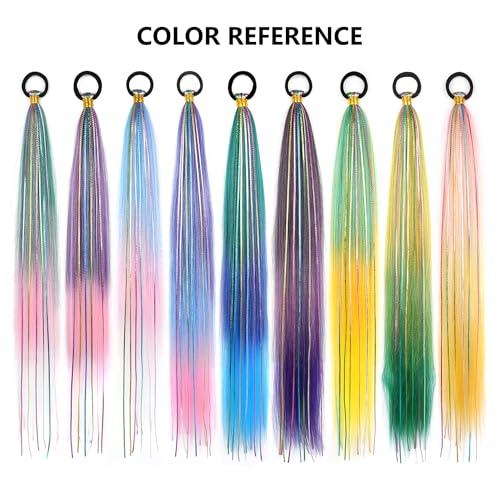 26 Inch Hair Tinsel Colored Braided Ponytail Extension 2 Pack Blue Pink Gradient Hair Extensions Ponytail with Elastic Tie Straight Sleek Wrap Around Hair Extensions for Braids