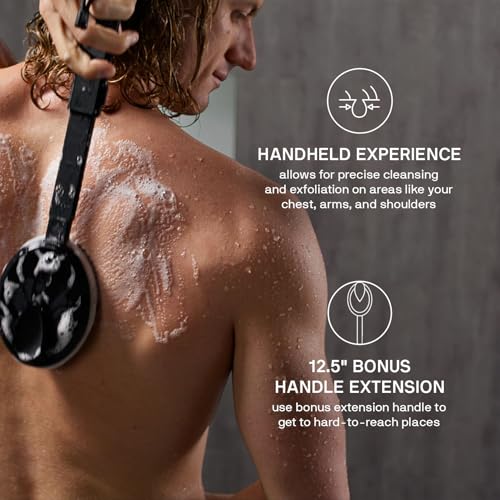 Black Wolf Silicone Body Scrubber & Exfoliator - Vibrating Loofah Shower Scrubber Brush with Handle Extension for Back - Deep Cleaning & Exfoliating Body Scrub - Bath Hygiene Essentials - Men & Women