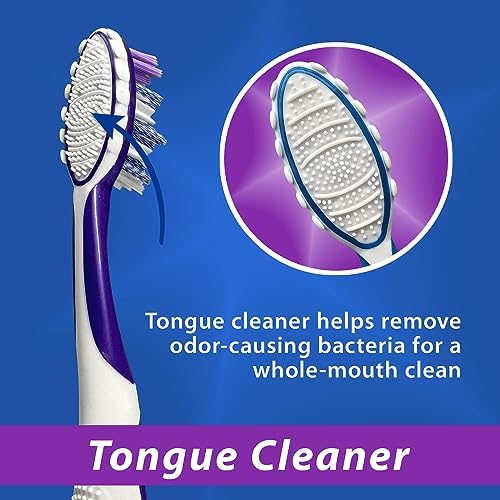 BrightWorks Sonic Battery Powered Toothbrush (2-Pack) (Blue/Purple) Soft Multi-Level Bristles for Whole Mouth, Vibrating Bristles Deep Clean, with Whitening Pads and Tongue Cleaner.