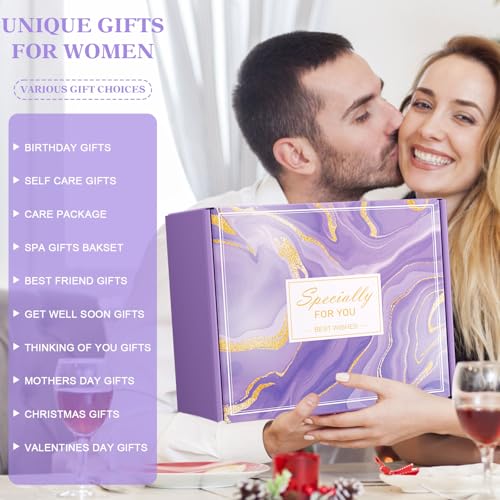 Birthday Gifts for Women Self Care Gift Set, Purple Relaxing Spa Gift Baskets Care Package Get Well Soon Gifts, Unique Christmas Gifts for Mom Her Sister Friend Wife Grandma Girlfriend