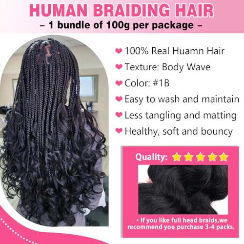 Human Braiding Hair 100g One Bundle/Pack 18 Inch Natural Black Body Wave Curly Bulk Human Hair for Braiding No Weft 100% Unprocessed Brazilian Human Hair Braiding Hair for Boho Braids