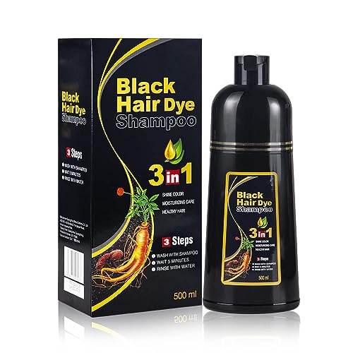 Instant Black Hair Dye Shampoo for Women Man Hair Color Shampoo for Gray Hair - 100% Gray Coverage - Natural Plant Hair Dye 3 in 1, 16.9Fl OZ