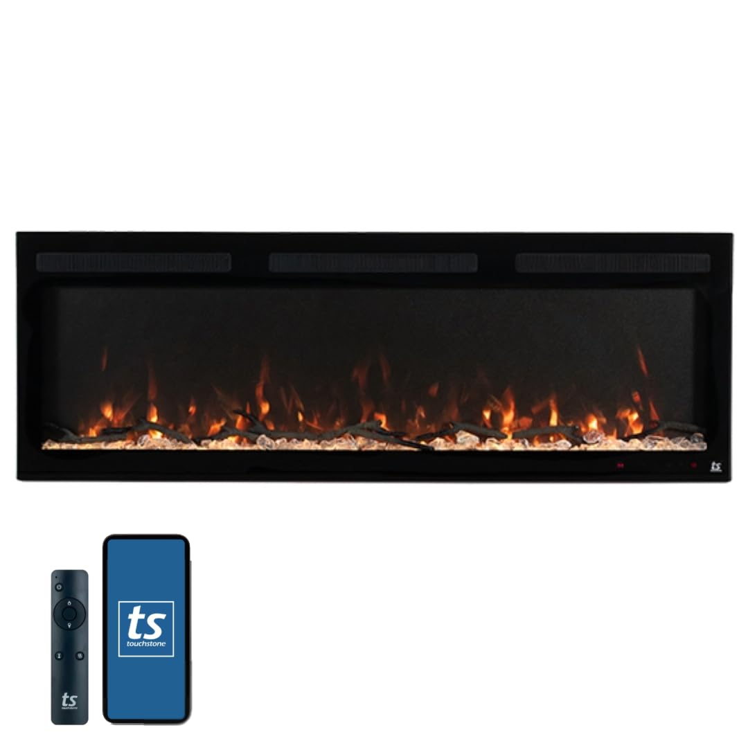 Touchstone Smart Electric Fireplace-The Fury 57" Wide- 4.5" Thin in Wall Recessed-100 Realistic Flame/Ember Bed Color Combos-1,500W Heater-Larger Viewing Area-Alexa/WiFi Enabled