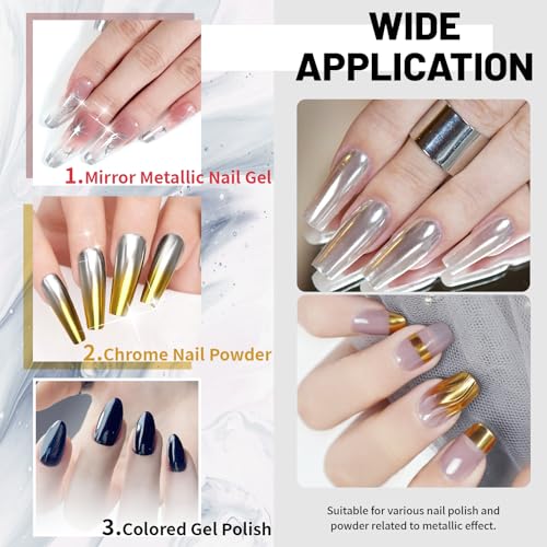 15ml Top Coat and Base Coat Set for Metallic Mirror Painting Gel, No Wipe Clear Top and Base Coat for Nail Polish, Chrome Nail Powder