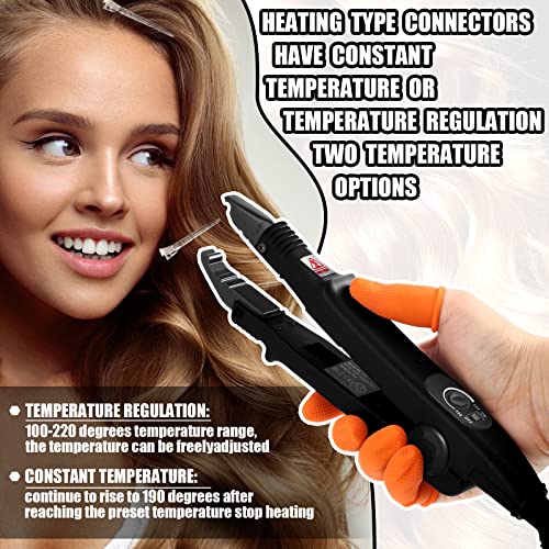 Hair Extensions Iron Fusion Keratin Heat Tool Heat Connector Wand with Fusion Glue Protector Template Hair Clip Finger Protector 2 Bag Keratin Glue Granule Bead(Black)