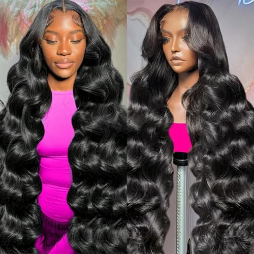30 Inch 13x6 Lace Front Wigs Human Hair 200 Density Body Wave HD Lace Front Wigs Human Hair Pre Plucked with Baby Hair Natural Color Glueless Frontal Wig for Women 100% Brazilian Virgin Human Hair
