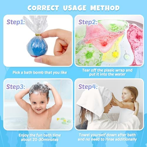 48pcs Bath Bombs for Kids with Toy Inside, Organic Colorful Bubble Bath for Kids Safe, Best Birthday, Party, Easter Bath Bombs Gift Set for Girls and Boys