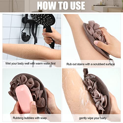 12 Pieces Shower Puff Bath Travel Loofah with Elastic Hand Strap Exfoliating Shower Gift Bulk Washable Loofah Mesh Sponges Bath Flower Ball Pad Body Scrubber for Men and Women