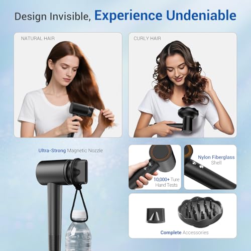 Hair Dryer with Diffuser, Hyspeedh Low Noise Blow Dryer with Fast Drying, 0.86lb Lightweight Travel Hair Dryers for Women, 1.5 Billion Plasma, Smart Thermo Control, Strong Magnetic Diffuser