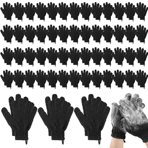 104 Pcs Exfoliating Glove Bulk Shower Gloves with Hanging Loop Exfoliating Body Scrubber Dead Skin Remover for Body Bath Beauty Spa Massage Scrubs Men Women Bathing(Black)