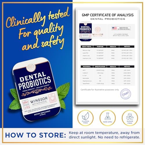Dental Probiotics for Teeth and Gums - 3BN CFU Lactobacillus Salivarius Acidophilus Casei Tablets - Oral Probiotics for Mouth Bad Breath Treatment for Adults - 45 Chewable Dental Probiotic in a Tin