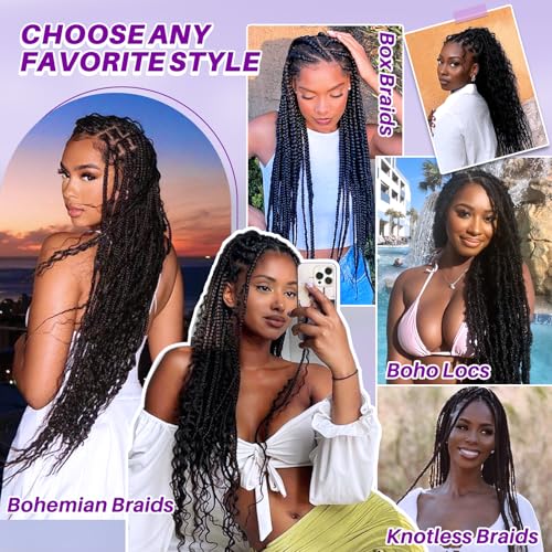 Human Braiding Hair for Boho Braids, Deep Wave Bulk Boho Braids Human Hair for Knotless Curly Bohemian Water Wave Boho Hair for Braiding 70g 16 Inch Natural Color (2 No Weft Bundles/Pack)