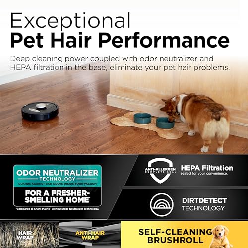 Shark RV2820AE Detect Pro Self-Empty Robot Vacuum with Bagless, 60-day Capacity HEPA Base, 3 Detect & React Technologies, Auto Deep-Clean on Carpets and Hardfloors, NeverStuck Tech, Wi-Fi Black/Bronze