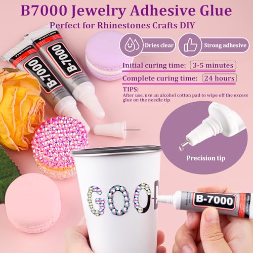 25000Pcs Resin Rhinestones with Tweezers for Crafting, AB 2-6mm Mixed Sizes Bedazzling Crystal with 3Pcs 10ml B7000 Jewelry Glue for DIY Crafts Clothing Tumblers Shoes Fabric Nail Art