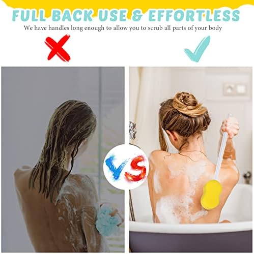 3 Pieces Long Handle Sponge 22.4'' Back Sponge on a Stick Body Brush Handled Washer Scrubber for Foot Body Limited Motion(Yellow)