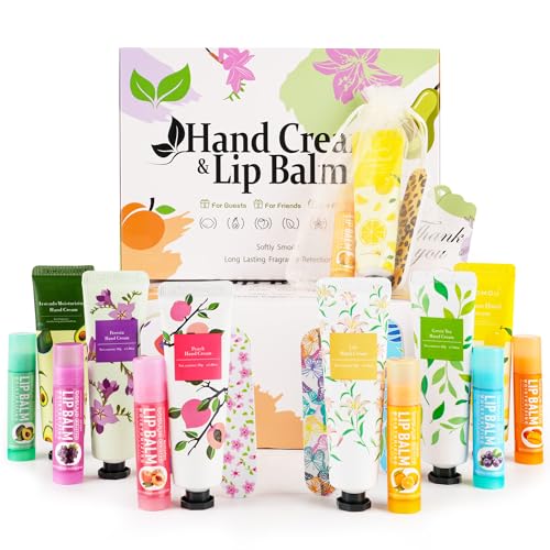 Hand Cream and Lip Balm Bulk 24 Gift Sets Party Favors for Baby Shower Bridal Shower Wedding for Guests Prizes Women Adults Bachelorette Travel With Nail Files Thank You Cards Organza Bags