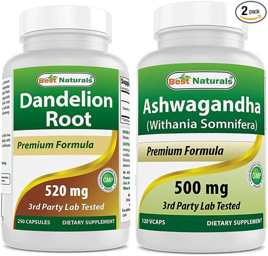 Best Naturals Dandelion Root 520 mg & Ashwagandha Extract 500 Mg