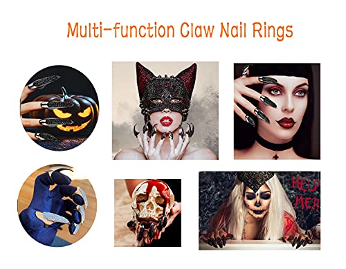 10 Pcs Halloween Costume Claws Fake Nails Ring Set, Bestga Gothic Punk 3 Sizes Crystal Full Finger Rings Paved Paw Bend Fingertip Fingernail Claw Girls Women Men Ring False Easy Long Nails (Black)